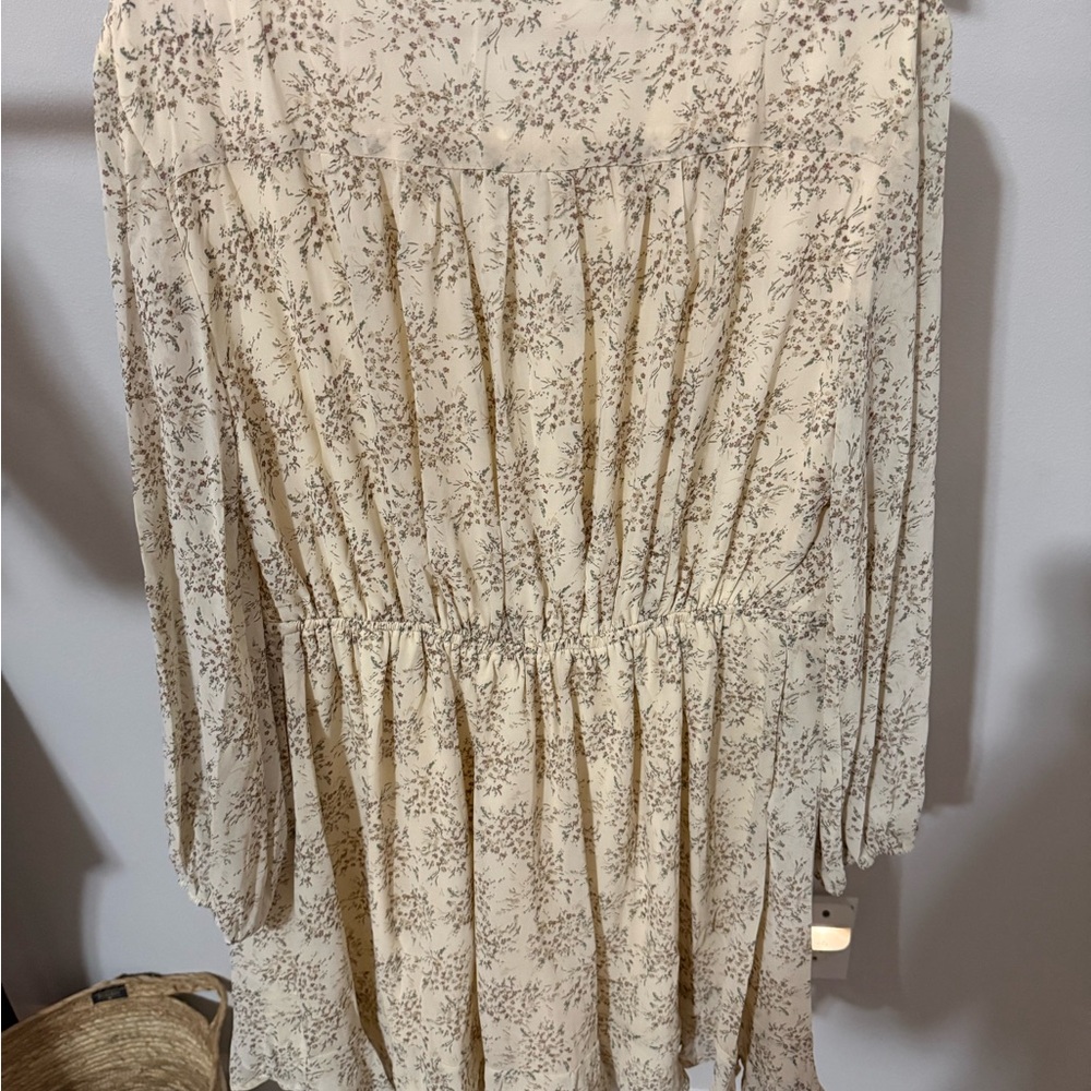 Cream Floral Print Long Sleeve‎ Mini Dress size M - Picture 2 of 16